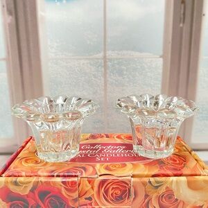 VTG Crystal Candleholder Set For Taper Candles IOB New